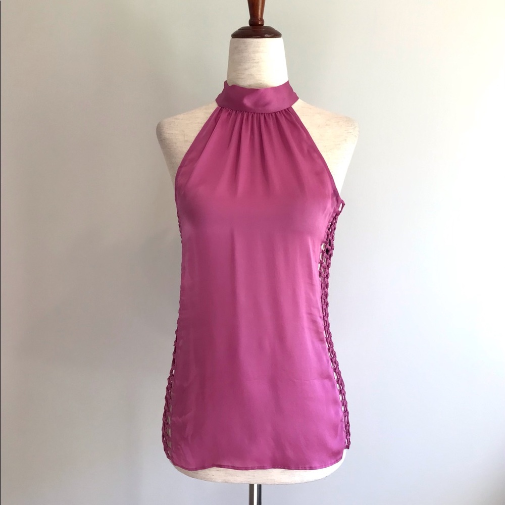Violet Crochet Silk Bebe Halter Top - XXS - NWT